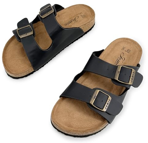 JOMIX Sandali Donna con Doppia Fibbia Regolabile Ciabatte Estive Bassi Plantare Sagomato in Sughero Pantofole Moda Comode con Suola Antiscivolo WCX250341 Nero 36