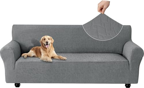 Ystyle Funda Sofa 3 Plazas, Couch Cover Elasticas, Funda para Sofa Antiarañazos Gatos, Forros para Sofas Antideslizante, Protector Sofa Antimanchas Lavable Anti Perros, Gris Claro