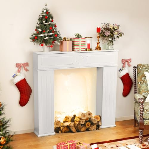 Armario de chimenea de tres puertas, consola, repisa de chimenea, compartimento secreto para chimenea, marco decorativo con espacio de almacenamiento, borde de chimenea para salón, pasillo, blanco