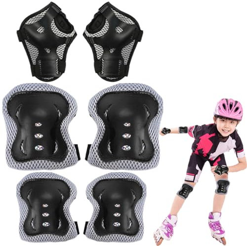 Lot de 6 genouillères et coudières réglables pour - Équipement de Protection Flexible pour Les activités de Plein air, Le Cyclisme, Le Roller, la Trottinette