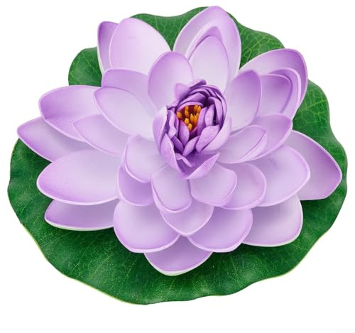 Niceminiwall Fiore di loto artificiale galleggiante in EVA, 18 cm, per laghetto, piscina, scrivania, disponibile in 8 colori (viola chiaro)