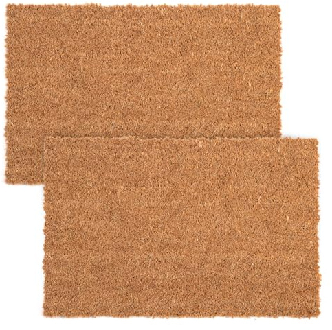 Flatro Coir Outdoor Door Mat | (Pack of 2) 60 X 40cm Coconut Coir Welcome Mat | Entrance Doormat with Non-Slip Rubber Backing for Trapping Dirt, Mud, & Moisture (Plain)
