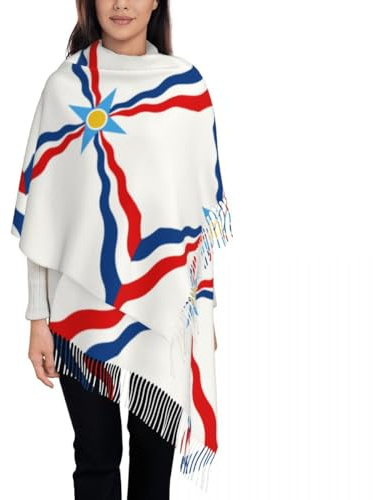 KWQDOZF Foulard femme - Foulard fantaisie à franges avec drapeau assyrien, symboles nationaux d'hiver imprimés, pour robes de soirée