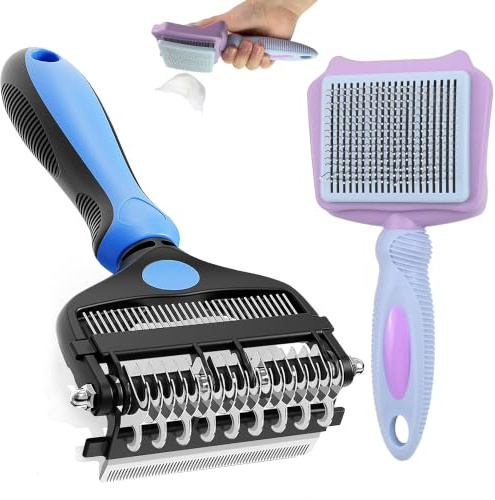 2 Paquets Brosses Pro Pour Chien, 3 en 1 Brosse à Poils Autonettoyante | Brosse Sous Poil, Élimine Les Nœuds, Les Tapis et Les Cheveux Emmêlé, Brosses à Poils Courts & Poil Long pour Chiens Chats