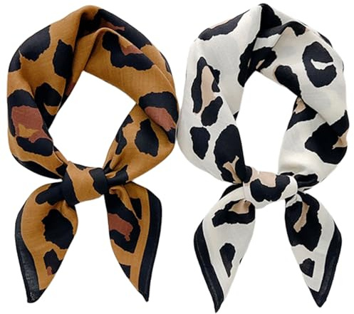 ZXTGBQ 2 Piezas Pañuelos Seda con Diseño de Leopardo 70x70cm Pañuelo Pelo Mujer Bufandas de Satén con Estampado de Leopardo, para Usar en la Cabeza, Cuello, Bolso