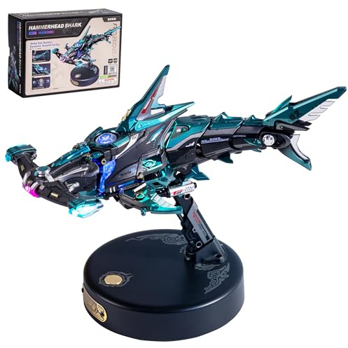ROKR 3D Puzzle Hammerhead Shark Mechanical Model Kits for Adults, Sea Animals Building Toy with Motion & LED Light Effect, 3D Puzzles for Collection Home Office Desk Decor Gift for Men Hobby MI07