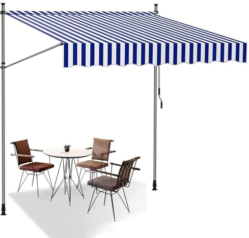 2,5 x 1,2 m manuell infällbar uteplatsmarkis – justerbar baldakin för fönster och dörrar, installation utan skruv, perfekt utomhus skugglösning för hem och företag