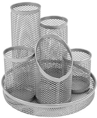 Osco Mesh Pencil Pot Scratch-resistant with Non-marking Base 5 Tube Silver