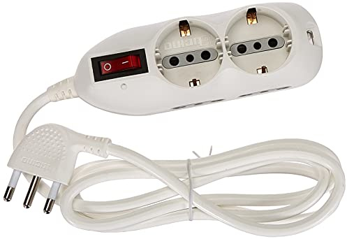 BTicino 3696DB Ciabatta Multipresa Compatta Slot6 con Interruttore Luminoso, 4 Prese Bipasso 10/16A e 2 P30, Spina 16A, 3500 W, 250 V, Bianco