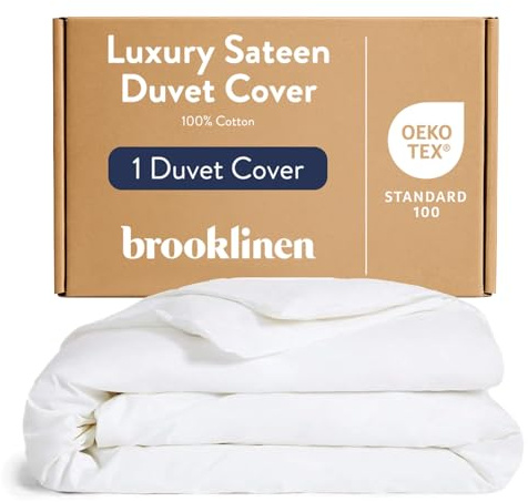 Brooklinen Luxury Sateen Duvet Cover - 100% Cotton, King/California King Size in White with Extra-Long Corner Ties and Button Closure - Best King/Cali King Duvet Covers