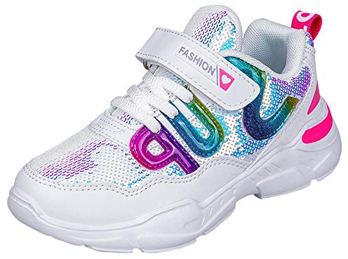HSNA Baskets Mode Fille Légères Chaussures Scratch Sneakers Paillettes pour Fille