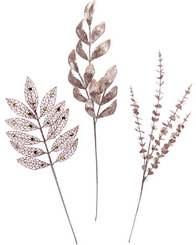Ramo di Natale artificiale con foglie di eucalipto con glitter e pietre decorative ramo decorativo per composizioni natalizie, corona dell'avvento decorativa, fiore decorativo, set da 3 pezzi