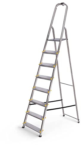 DRA hopfällbar 8-stegs stege, lätt aluminiumsteg, plattformshöjd 162 cm, halkfria fötter, belastning 150 kg, 5 års garanti Hoström
