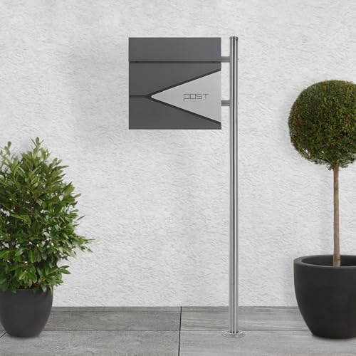 ECD-Germany Boîte aux Lettres sur Une Pied, 37x37x11 cm, Anthracite-Argent, Boîte Postale avec Compartiment à Journaux/Courrier, Support de Boîte aux Lettres Argent 120 cm, Verrouillable avec 2 Clés