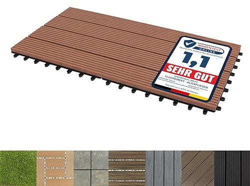 KARAT Dalles à clipser, Collection Royal, Style carrelage ou plancher - Dalles de terrasse avec aspect bois élegant, fonction de drainage intégrée - 1 pièce (60 x 30 cm, Marron Clair)