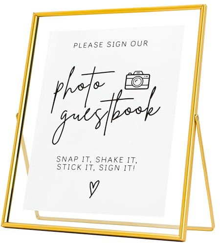 Calculs Gold Floating Picture Frame Wedding Signs - Please Sign Our Guest Book Place Card/Menu Holder Gold 12x10 inces