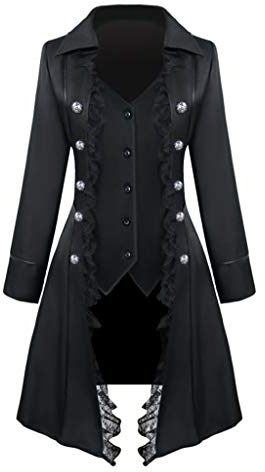 Steampunk Jacke Damen ,Gothic Mantel Damen,Mittelalter Kleidung Retro Vintage Gehrock Frack Jacke Spitzen Punk Mäntel Viktorianischer Trenchcoat Cosplay Uniform Karneval Halloween Kostüm für Frauen