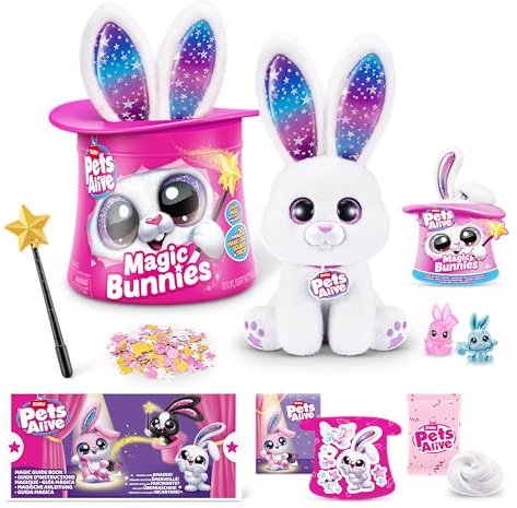 Pets Alive Magic Bunnies von ZURU Elektronisches Kuschelspielzeug Auspacken Überraschung Interaktiv Magie Spielzeug (White Bunny)