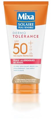 Mixa - Lait Solaire Peaux Allergiques Au Soleil - Très Haute Protection SPF 50+ UVA, UVA longs, UVB - Visage et Corps - Adultes et Enfants - Résistant à l'Eau et au Sable - Hypoallergénique - 175 ml