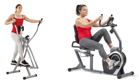 Sunny Health & Fitness Elliptical Cross Trainer w/LCD Monitor, Air Walker Exercise Machines + Magnetic Recumbent Bike, Stationary Cycling Bike w/LCD Monitor, Device Holder and Pulse Monitor