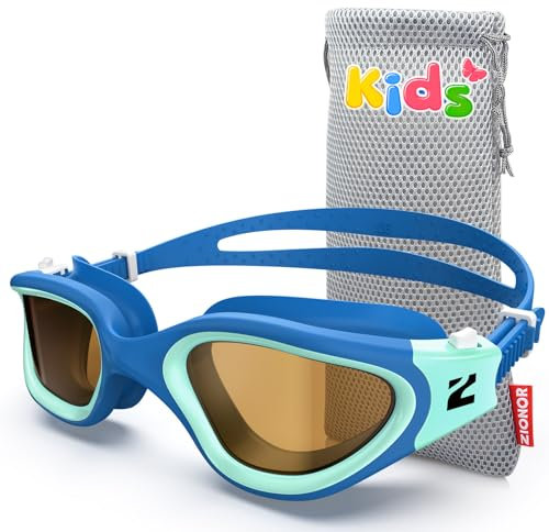 ZIONOR Schwimmbrille Kinder, G1MINI ULTRA Polarisiert Komfortabel Kinder Schwimmbrille, Anti Nebel UV-Schutz Schwimmbrille für Mädchen und Jungen (Jahre 3-14) (BlauGrün-Rauch)