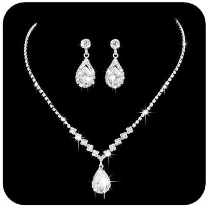 Edary Sposa matrimonio Collana di Cristallo orecchini set argento Sposa strass girocollo Collane gioielli per donne e ragazze (ArgentoA)