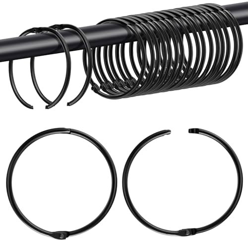 Caianwin 20 Stück Duschvorhangringe Metall Vorhang Ringe 50mm Gardinenringe zum Öffnen Vorhangöffner für Vorhangstangen Duschvorhangstangen und Buchringe(Schwarz)