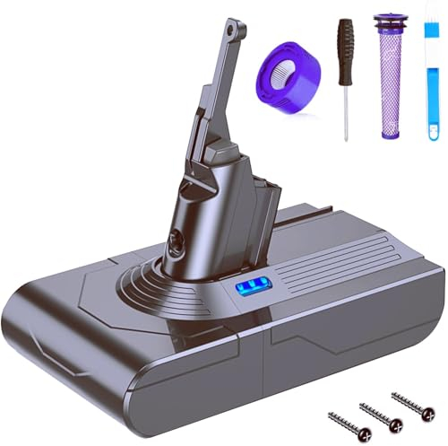 V8-Akku, FLYLINKTECH 6,0 Ah V8-Ersatzakku für Dyson SV10 Absolute Animal Fluffy Animal Exclusive Trigger 215681 967834 05 Staubsauger mit 2*Filtern + Reinigungsbürste + Schraubendreher + 3*Schrauben
