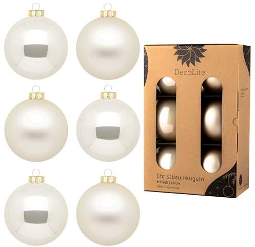DecoLite: Christbaumkugeln aus Glas Ø 10 cm (6 Stück) - Champagner - matt/glänzend