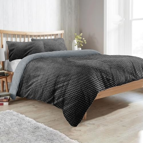 Olivia Rocco Maine Check Fleece Duvet Cover Set Easy Care Quilt Covers with Pillowcases Super Soft Reversible Bedding Bed Linen Sets, Double
