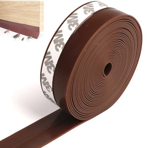 SIOPPKIK 1 Rotoli Paraspifferi Silicone Sottoporta con Adesivo Premium, Paraspifferi Sottoporta,8M x 25MM Paraspifferi, Finestre Antivento Striscia di Guarnizione Finestre (Marrone)