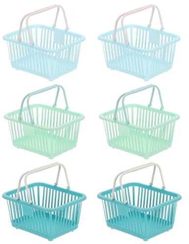 PATIKIL 6PCS Mini Shopping Basket, Small Plastic Basket Mini Storage Basket Grocery Tiny with Handles Organizer Filtered Water for Organizing Toys Eggs Fruits Snacks,Blue Green Cyan