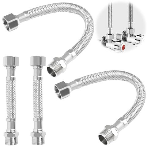 BEASAFY 4 Stück Panzerschlauch 3/8 Zoll, 20cm/ 10cm Flexschlauch 3/8, 304 Edelstahlumflechtung Flexschlauch Verlängerung Armaturenschlauch für WC Spülkasten Duschkopf