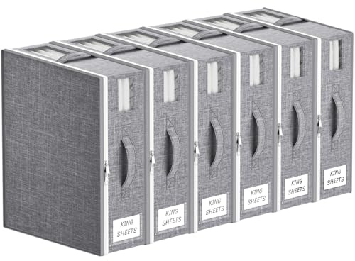Lifewit Set di 6 Grandi Sacche per Lenzuola Pieghevoli, Scatole Porta Biancheria da Letto con 2 Finestre Trasparenti e 1 Etichetta, Organizer per Coperte e Copripiumini, 38 × 33 × 12 cm