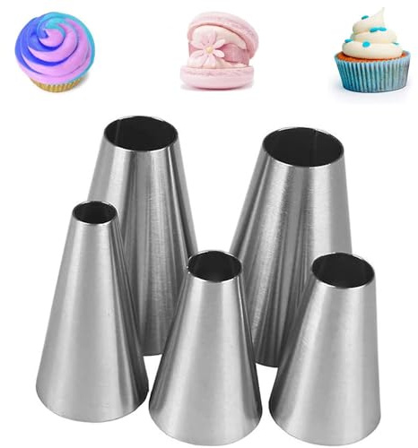 Lot de 5 Douilles à Pâtisserie Professionnelles, Douille Patisserie Rondes Petites, Moyennes, Grandes pour la Décoration de Gâteaux Compatible avec Poche à Douille Patisserie (5PCS Douilles)