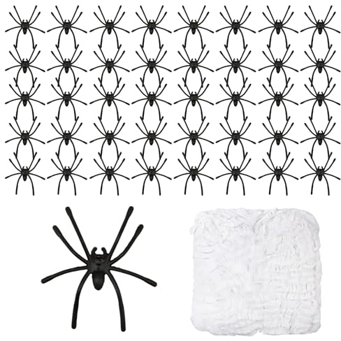 Telaraña Halloween, 100g Telaraña Elástica, Telaraña Blanca Decor con 40 Arañas Falsas Adicionales, para Halloween Decoracion Fiesta de Carnaval de Halloween, Súper Elásticas Telarañas Accesorios