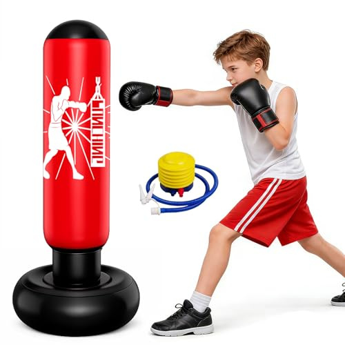MeYuxg Saco de Boxeo Niños,160cm Saco de Boxeo de Pie con Bomba de Pie,Bolsa de Boxeo Inflable Estable para Karate, Kickboxing, MMA, Regalo Ideal para Niños y Niñas
