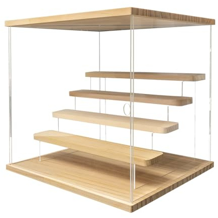 Acrylic Display Case, 5 Tier Transparent Storage Box with Warm LED Light, Removable Shelves, Clear Display Box for Minifigures Model Cars Collectibles, 12.6x12.6x12.68in