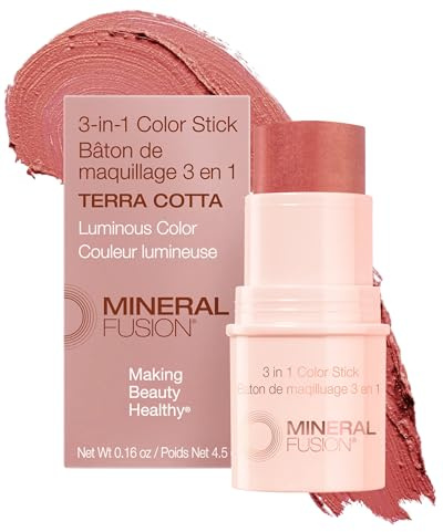 Mineral Fusion 3-in-1 Color Stick - Hydrating Tinted Cream Blush for Cheeks, Lip and Eye - Natural Multi Use Makeup (Terra Cotta)