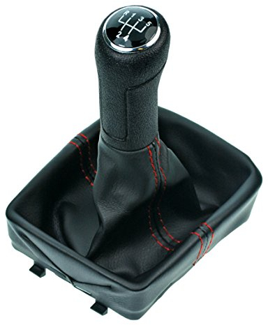 L & P Car Design L&P A255-1 Schaltsack Schaltmanschette Schwarz Naht Rot Schaltknauf Rahmen 5 Gang Komplettset Plug & Play kompatibel mit VW Polo 9N 9N2 9N3 4 IV Ersatzteil für 6Q1711113