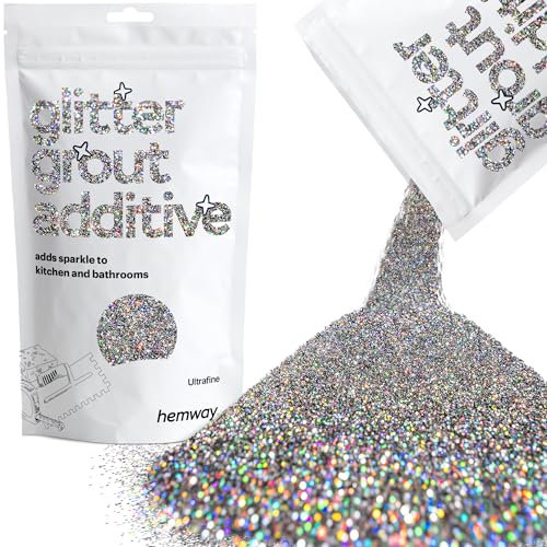 Hemway Glitter Grout Additive - Gun Metal Grey Holographic | 100g Ultrafine Flakes for Adding Sparkle to Kitchen & Bathroom Tiles | Enhance Your Indoor Grouting Projects with a Sparkly Effect