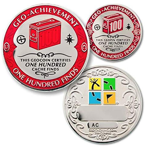 Coins For Anything, Inc 100 Finds Geo-Achievement Set Challenge Coin & Pin - Trackable Geocaching Coin