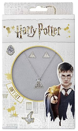 Harry Potter Official Deathly Hallows Necklace and Earrings Gift Set by The Carat Shop