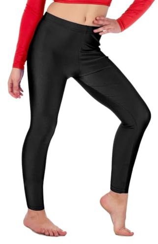 R&N FASHIONS- Girls Shiny Leggings Pants – Children - Nylon - Stretch Elasticated - Footless - Slim Fit - Kids Ballet, Dance, Gymnastics, Trousers, Workout, Yoga (Black, 9 Years, 9_Years)