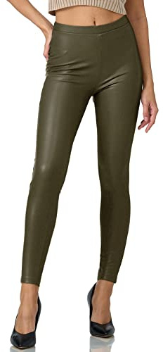 Gloop Women's Faux Leather High Waisted Leggings, Treggings, Tight Leather Look Pants, M