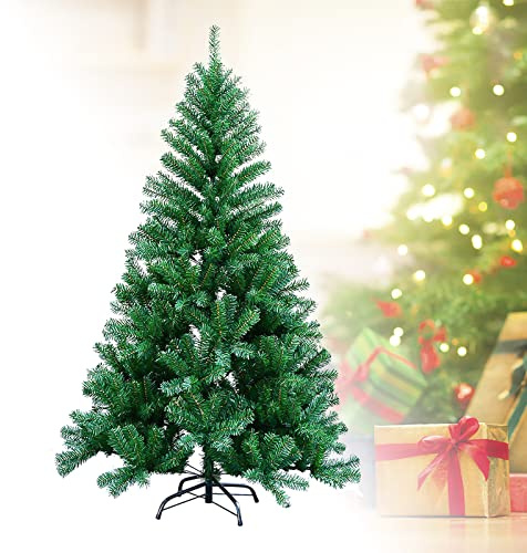 Ikodm Künstlicher Christbaum, 150cm mit 350 Spitzen Grün künstlicher Weihnachtsbaum, Einfacher Aufbau inkl. Metallständer, Schwer Entflammbar PVC Tannenbaum Weihnachtsdeko