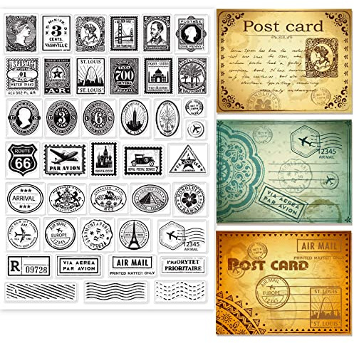 GLOBLELAND Vintage Stamps - Clear Transparent Silicone Stamps for DIY Scrapbooking Decor - Letters, Postcards, Cards & Album Decor - 21x29.7cm