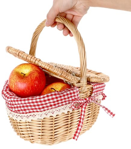 Alipis Cestino Da Picnic Vimini Con Doppio Coperchio Manico Portatile 5X7X5 Pollici Cesto Intrecciato Per Conservazione Alimenti E Accessori Esterni Casa