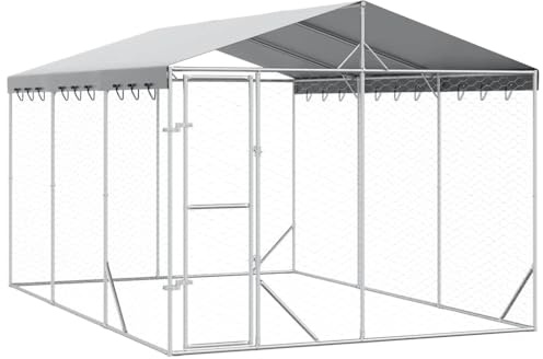 vidaXL Chenil d'extérieur pour Chiens avec Toit argenté 3x4,5x2,5 m, chenil pour Chiens, Cage pour Chiens, Cage pour Animaux de Compagnie, Niche