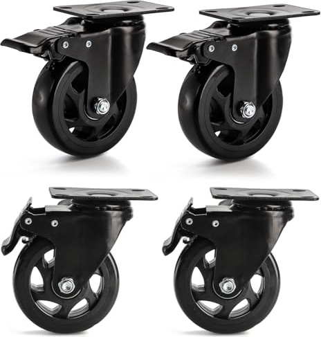 Yarlung 4 Pack 4 Inch Caster Wheels, Heavy Duty Swivel Plate Casters with Brake, 360° Rotating Dual Locking Caster No Noise PVC Wheel for Cart, Furniture, Workbench, Set of 1000 Lbs Load Capacity